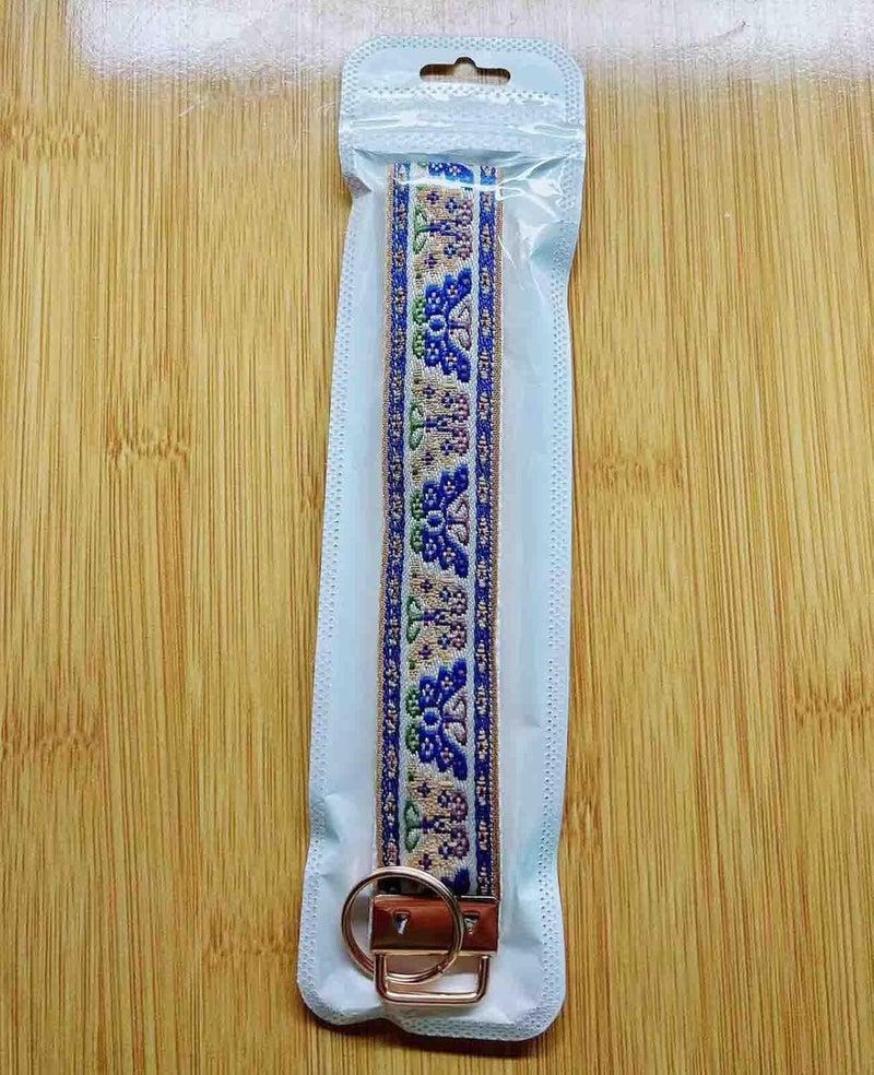 BattleTim Floral Embroidered Fabric Keychain Wristlet Key Fob Keychain Car Key Chain Holder Handmade Wristband for Women - Image 2